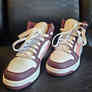 Puma Maroon and White High-Top Sneakers With Pink Accent - SIZE 8